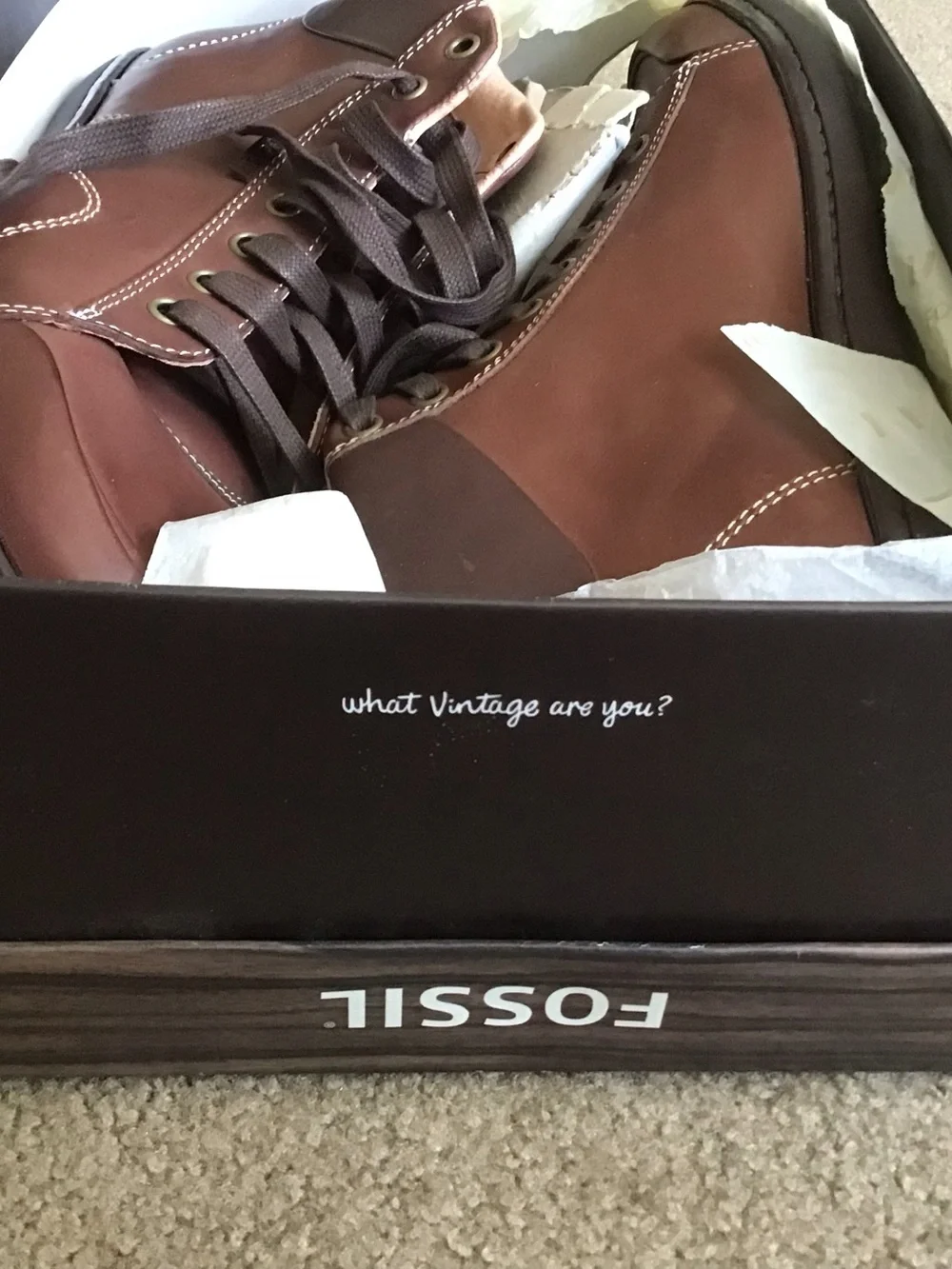 Fossil Pembroke Brown Leather High-Top Lace-Up Boots, Size 11 NIB